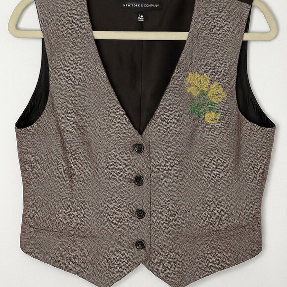 New York & Company Vintage Tweed Vest w/ Floral Embroidery | Size 14 | Y2K | - Picture 1 of 7